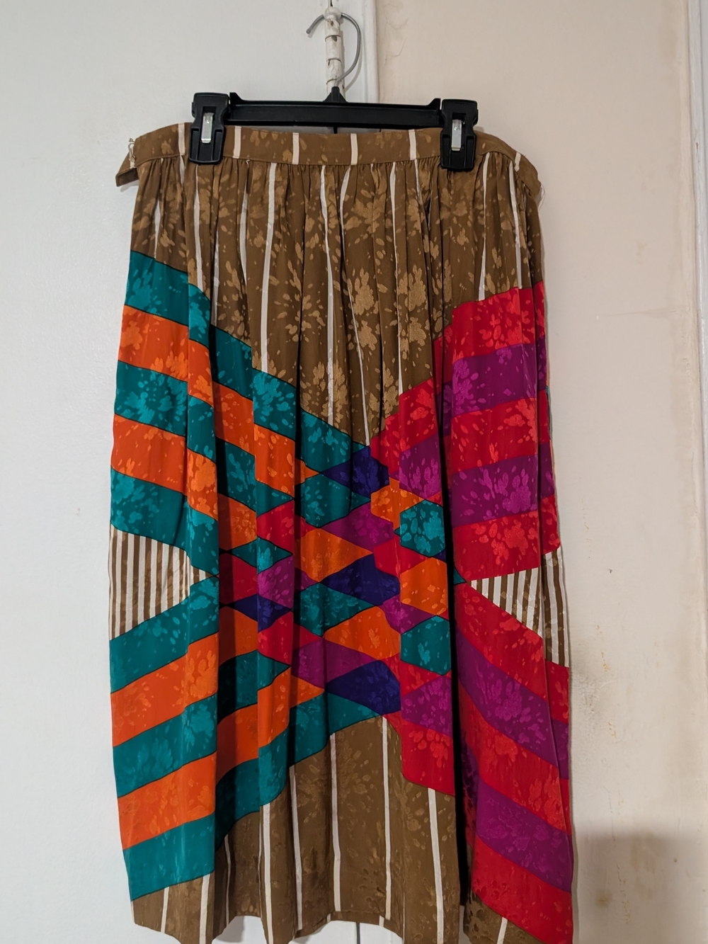 Brown Multi-Color Pleated Midi Skirt